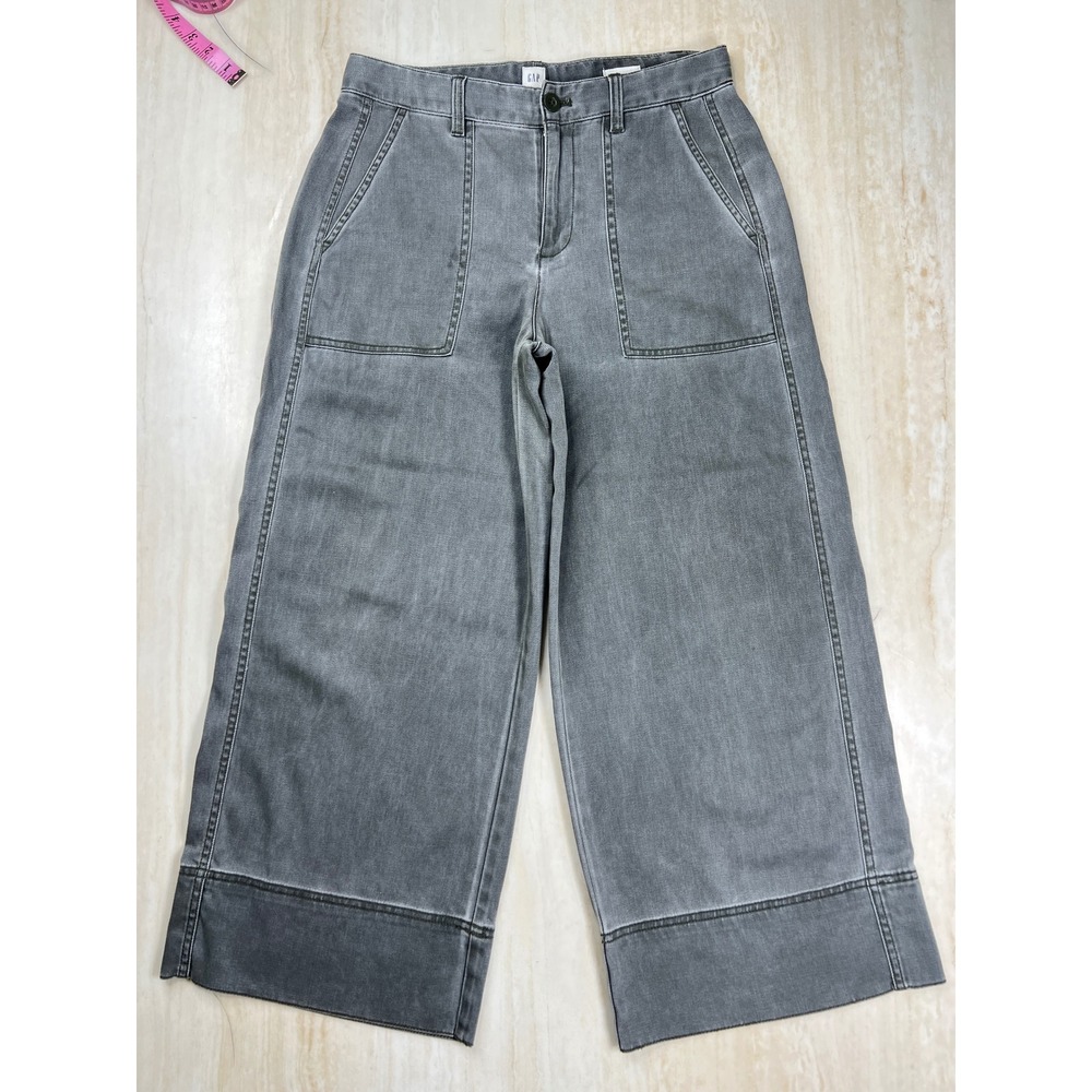 GAP Womens Size 4 Gray Wide Leg Crop High Rise Patch Pocket Denim Pants A36 - Picture 5 of 13